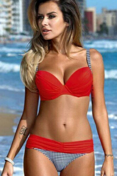 Sexy Padded Gather Push-Up Bikini Set